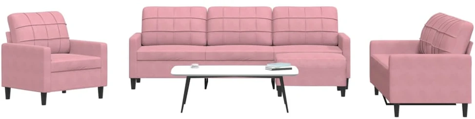 Sofa Sofos komplektas su pagalvėlėmis, 4 dalių, rožinis, aksomas
