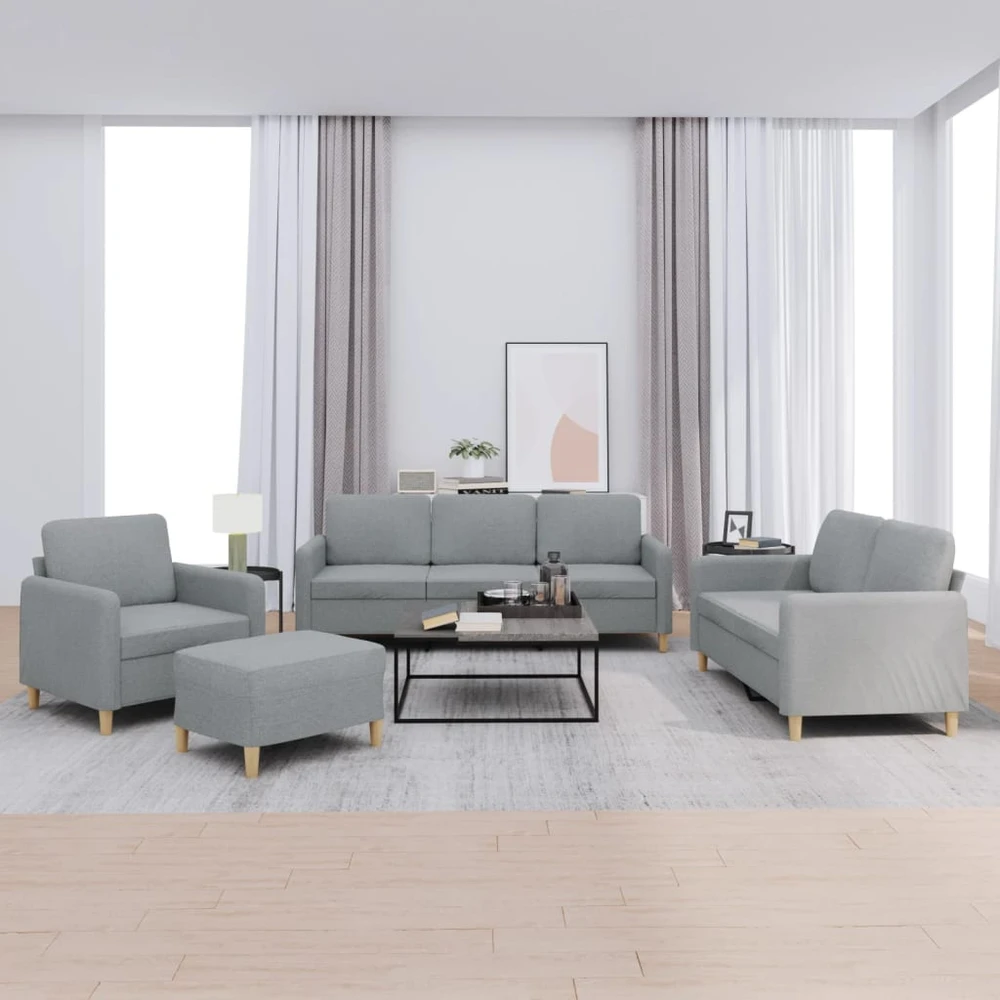 Sofa Sofos komplektas su pagalvėlėmis, 4 dalių, pilkas, audinys