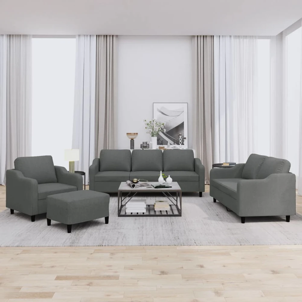 Sofa Sofos komplektas su pagalvėlėmis, 4 dalių, pilkas, audinys