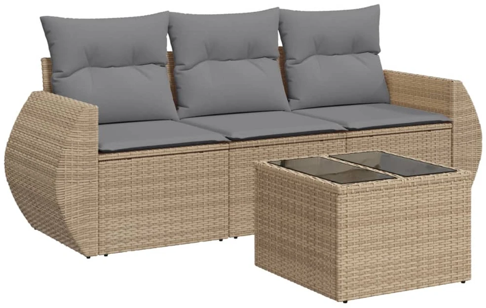 Sofa Sofos komplektas su pagalvėlėmis, 4 dalių, smėlio, poliratanas