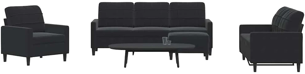 Sofa Sofos komplektas su pagalvėlėmis, 4 dalių, juodas, aksomas