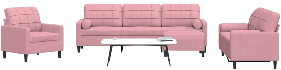 Sofa Sofos komplektas su pagalvėlėmis, 4 dalių, rožinis, aksomas