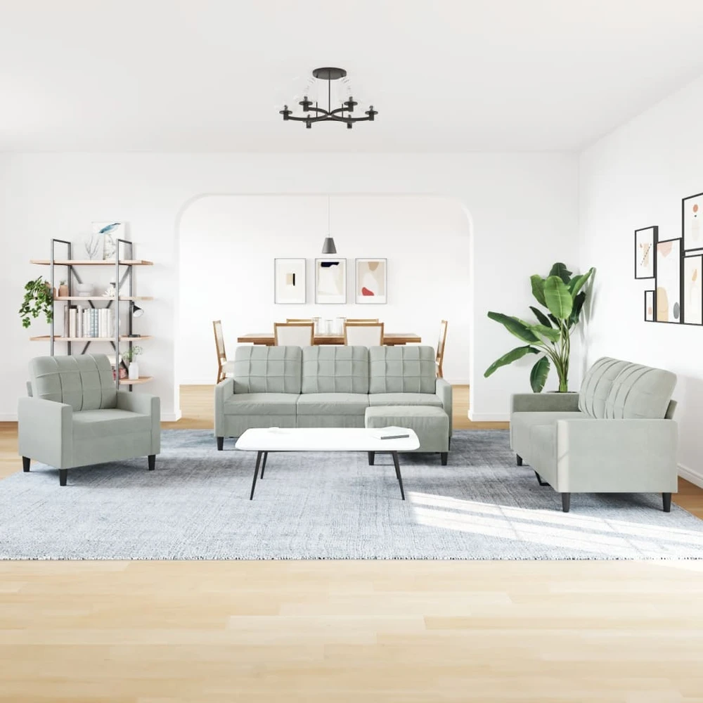 Sofa Sofos komplektas su pagalvėlėmis, 4 dalių, pilkas, aksomas