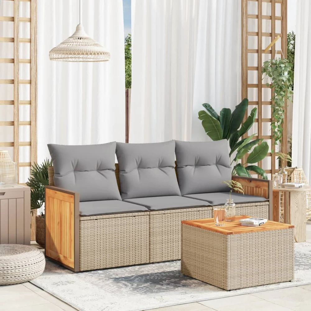 Sofa Sofos komplektas su pagalvėlėmis, 4 dalių, smėlio, poliratanas
