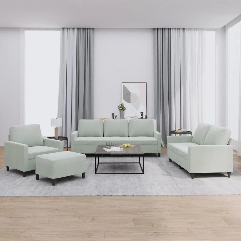 Sofa Sofos komplektas su pagalvėlėmis, 4 dalių, pilkas, aksomas