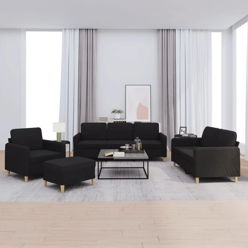 Sofa Sofos komplektas su pagalvėlėmis, 4 dalių, juodas, audinys