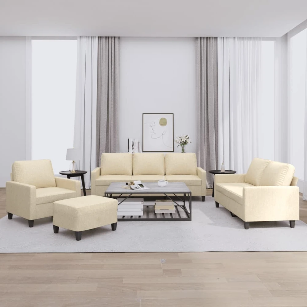 Sofa Sofos komplektas su pagalvėlėmis, 4 dalių, kreminis, audinys