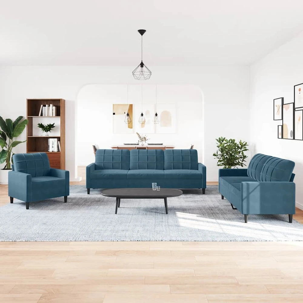 Sofa Sofos komplektas su pagalvėlėmis, 4 dalių, mėlynas, aksomas