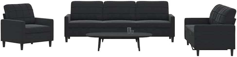 Sofa Sofos komplektas su pagalvėlėmis, 4 dalių, juodas, aksomas