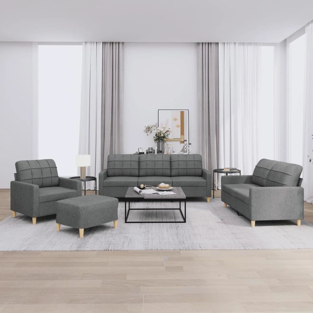 Sofa Sofos komplektas su pagalvėlėmis, 4 dalių, pilkas, audinys