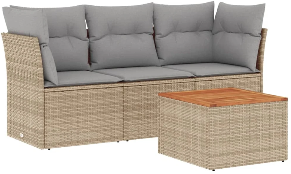 Sofa Sofos komplektas su pagalvėlėmis, 4 dalių, smėlio, poliratanas
