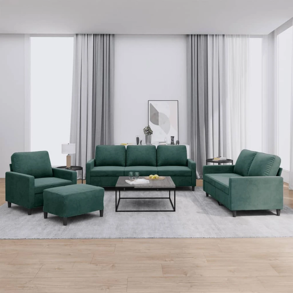 Sofa Sofos komplektas su pagalvėlėmis, 4 dalių, žalias, aksomas