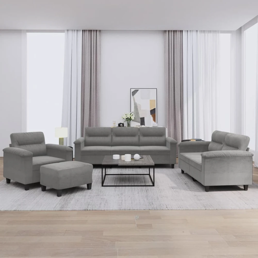 Sofa Sofos komplektas su pagalvėlėmis, 4 dalių, pilkas, audinys