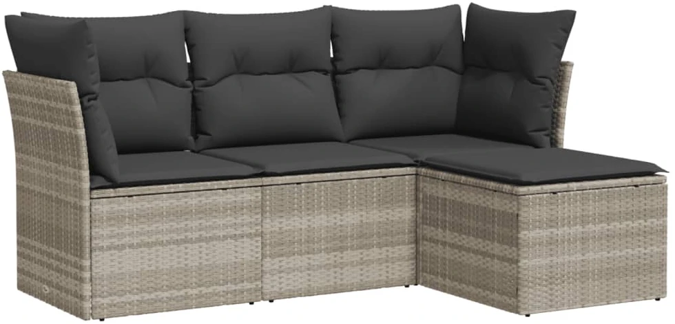 Sofa Sofos komplektas su pagalvėlėmis, 4 dalių, pilkas, poliratanas