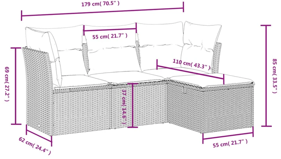 Sofa Sofos komplektas su pagalvėlėmis, 4 dalių, smėlio, poliratanas