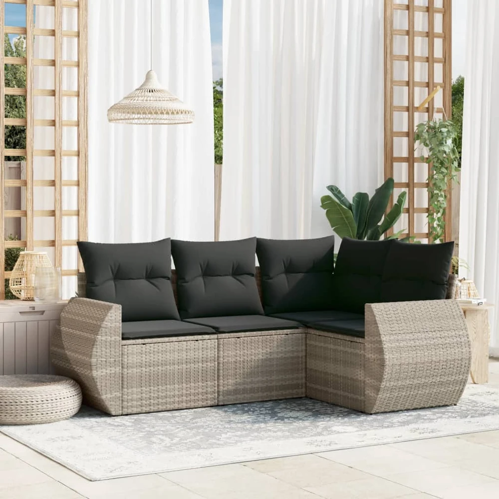 Sofa Sofos komplektas su pagalvėlėmis, 4 dalių, pilkas, poliratanas