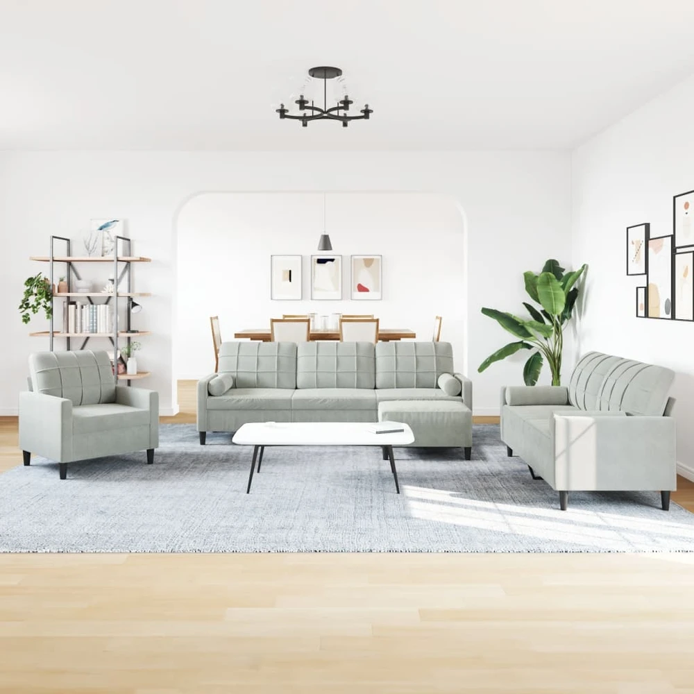 Sofa Sofos komplektas su pagalvėlėmis, 4 dalių, pilkas, aksomas