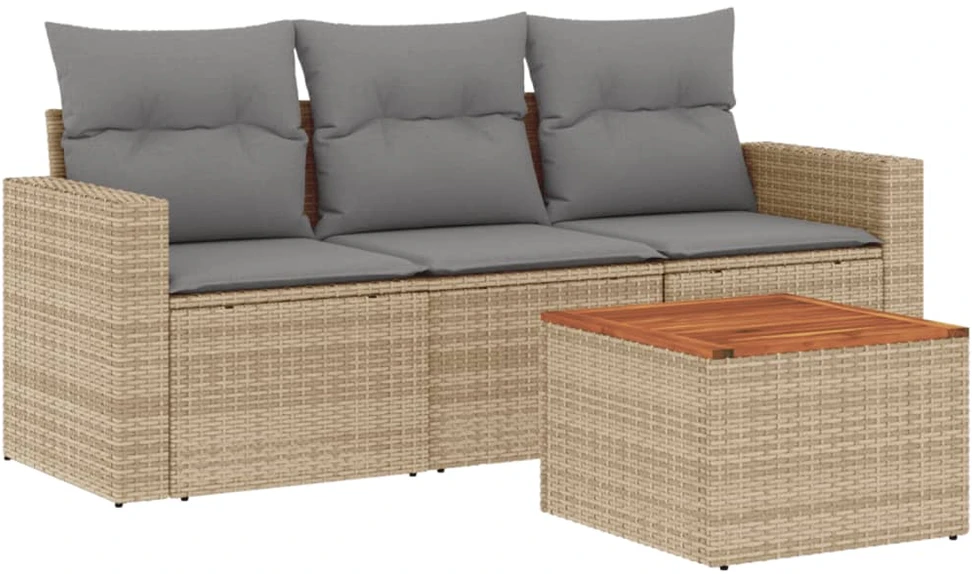 Sofa Sofos komplektas su pagalvėlėmis, 4 dalių, smėlio, poliratanas