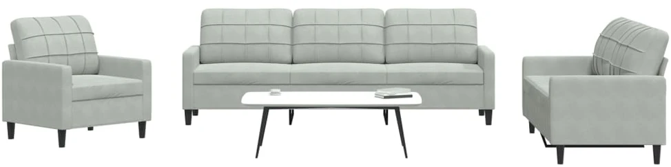 Sofa Sofos komplektas su pagalvėlėmis, 4 dalių, pilkas, aksomas