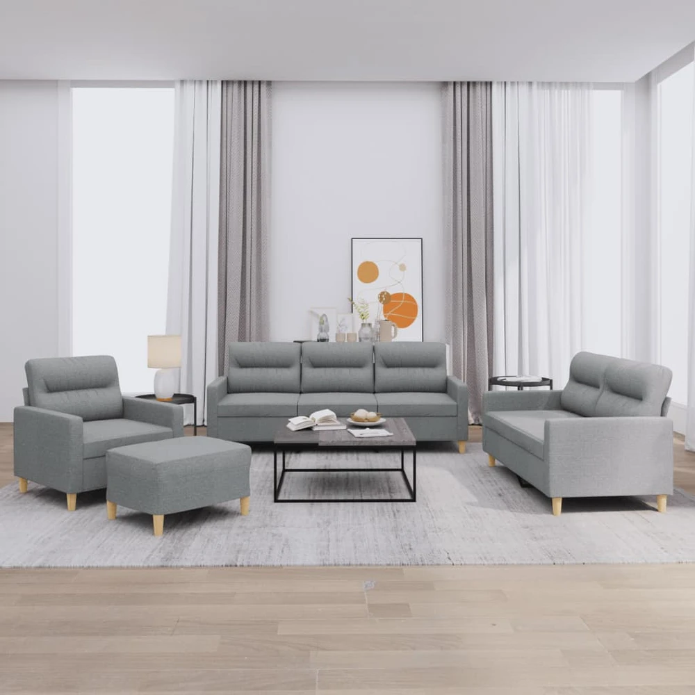 Sofa Sofos komplektas su pagalvėlėmis, 4 dalių, pilkas, audinys