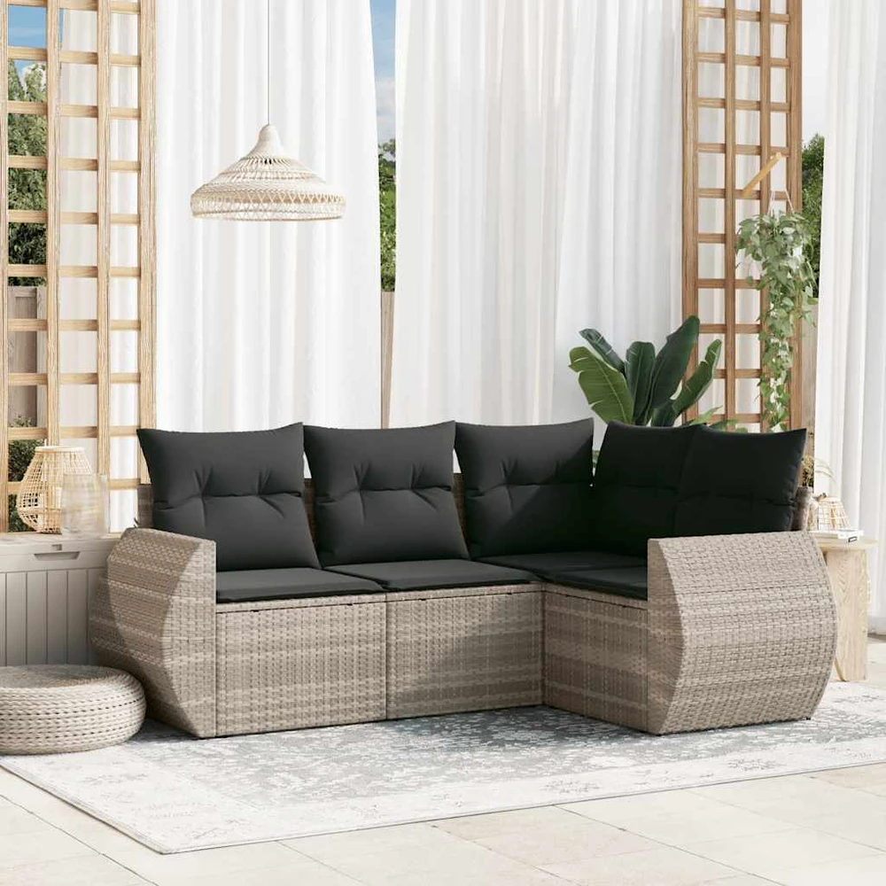 Sofa Sofos komplektas su pagalvėlėmis, 4 dalių, pilkas, poliratanas