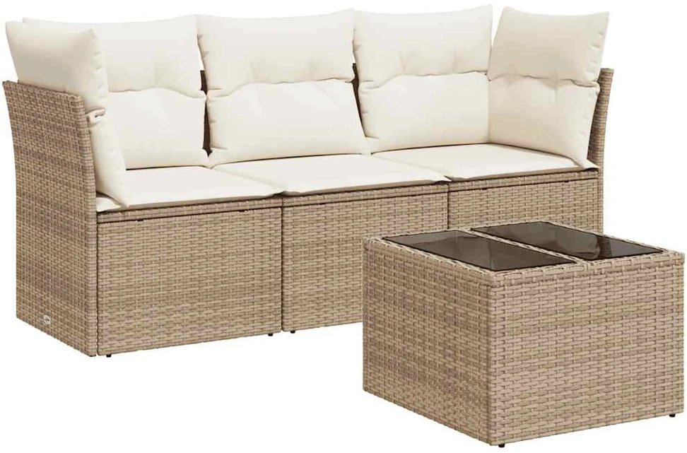 Sofa Sofos komplektas su pagalvėlėmis, 4 dalių, smėlio, poliratanas