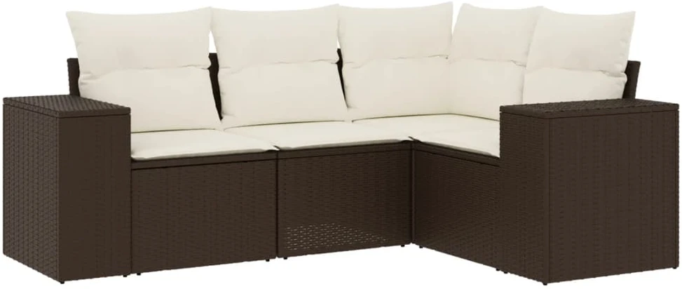 Sofa Sofos komplektas su pagalvėlėmis, 4 dalių, rudas, poliratanas