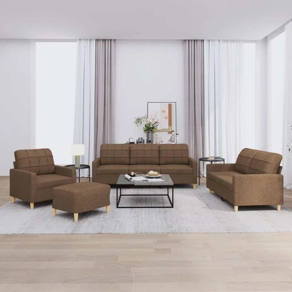 Sofa Sofos komplektas su pagalvėlėmis, 4 dalių, rudas, audinys