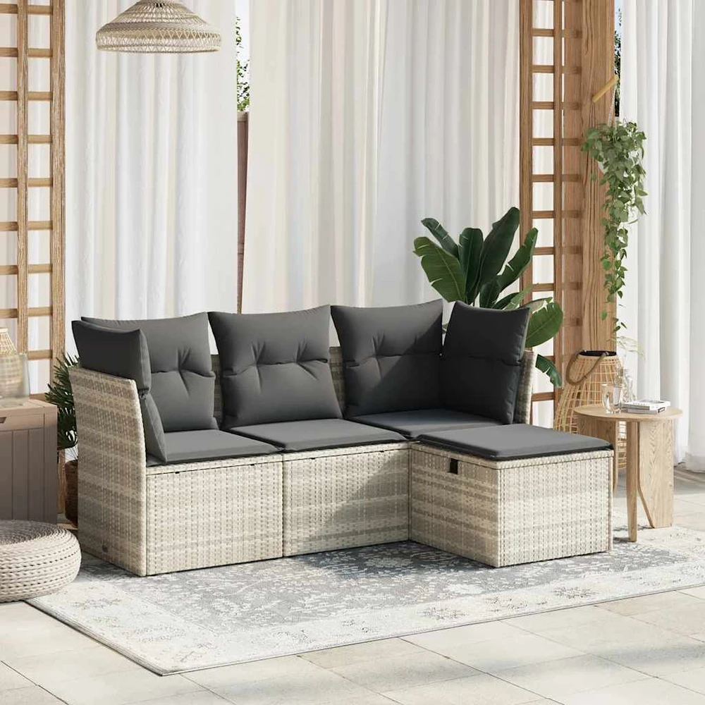 Sofa Sofos komplektas su pagalvėlėmis, 4 dalių, pilkas, poliratanas