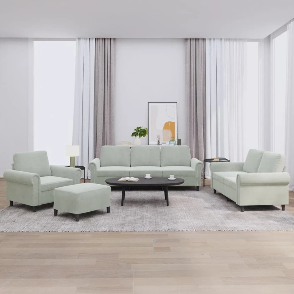 Sofa Sofos komplektas su pagalvėlėmis, 4 dalių, pilkas, aksomas