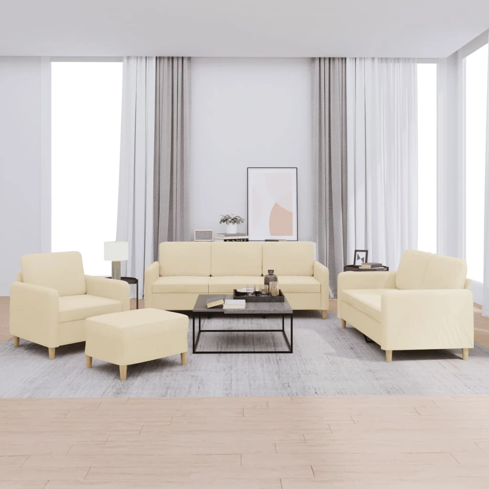 Sofa Sofos komplektas su pagalvėlėmis, 4 dalių, kreminis, audinys