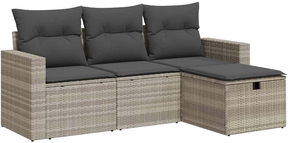 Sofa Sofos komplektas su pagalvėlėmis, 4 dalių, pilkas, poliratanas