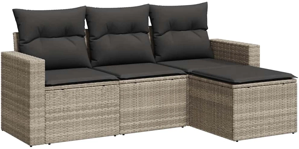 Sofa Sofos komplektas su pagalvėlėmis, 4 dalių, pilkas, poliratanas