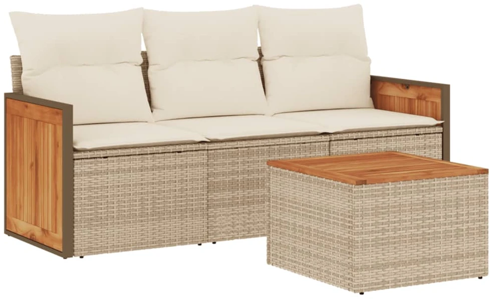 Sofa Sofos komplektas su pagalvėlėmis, 4 dalių, smėlio, poliratanas