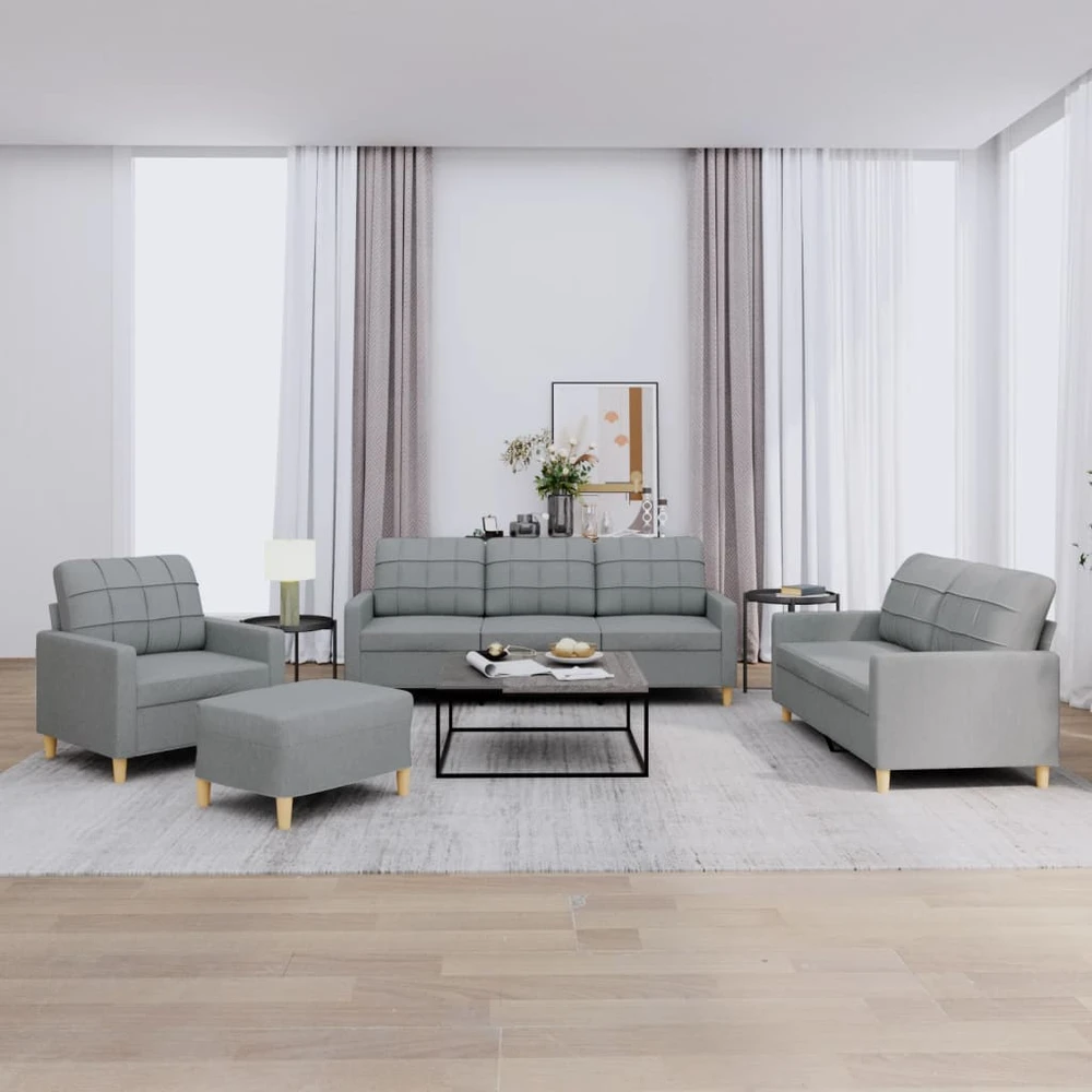 Sofa Sofos komplektas su pagalvėlėmis, 4 dalių, pilkas, audinys