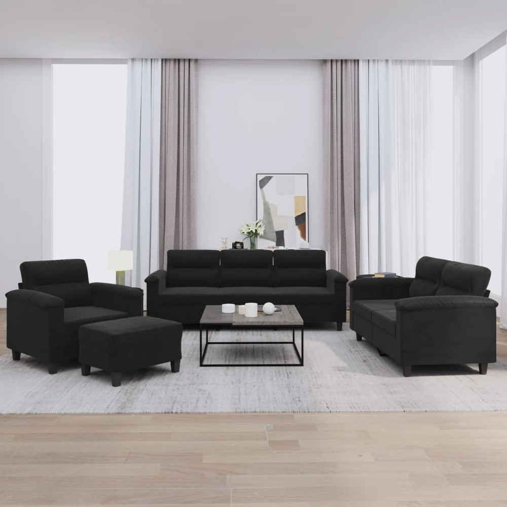 Sofa Sofos komplektas su pagalvėlėmis, 4 dalių, juodas, audinys