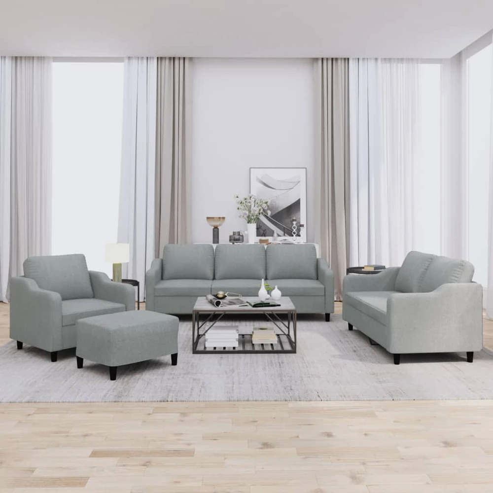 Sofa Sofos komplektas su pagalvėlėmis, 4 dalių, pilkas, audinys