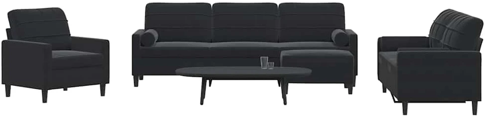 Sofa Sofos komplektas su pagalvėlėmis, 4 dalių, juodas, aksomas