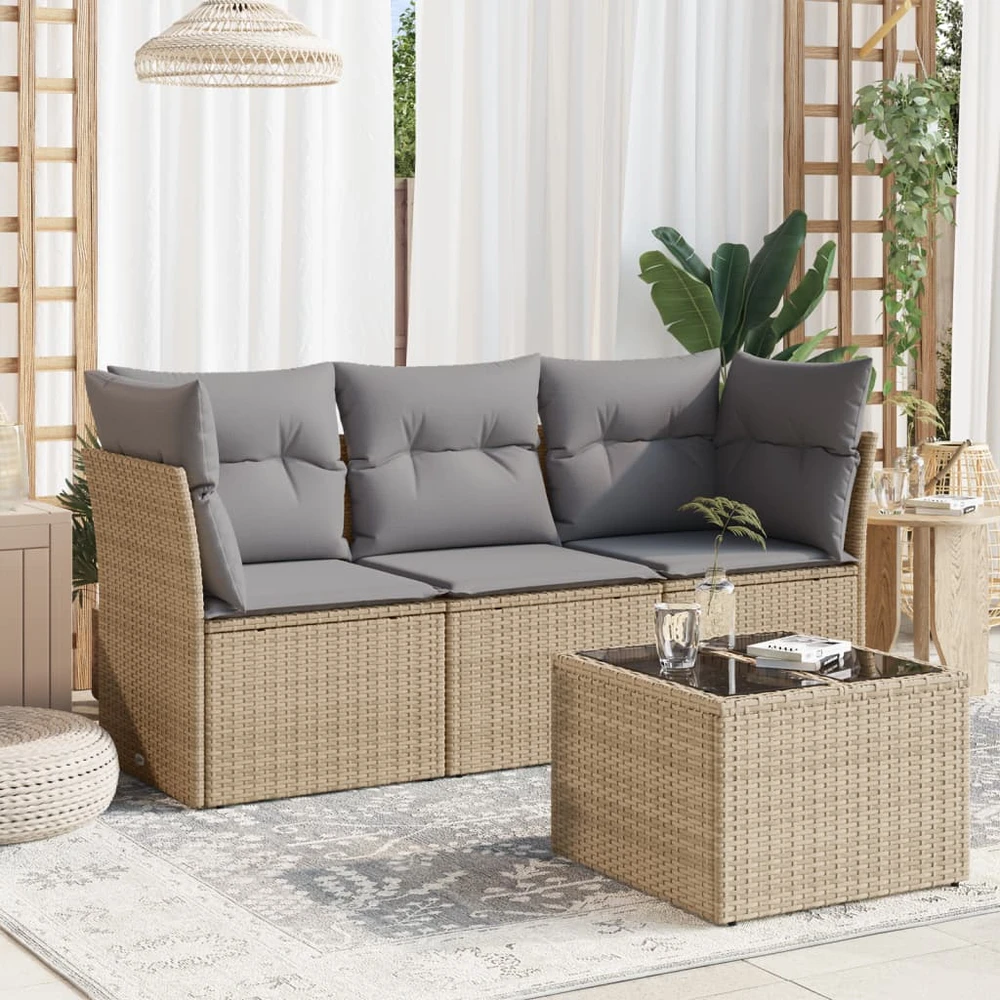 Sofa Sofos komplektas su pagalvėlėmis, 4 dalių, smėlio, poliratanas