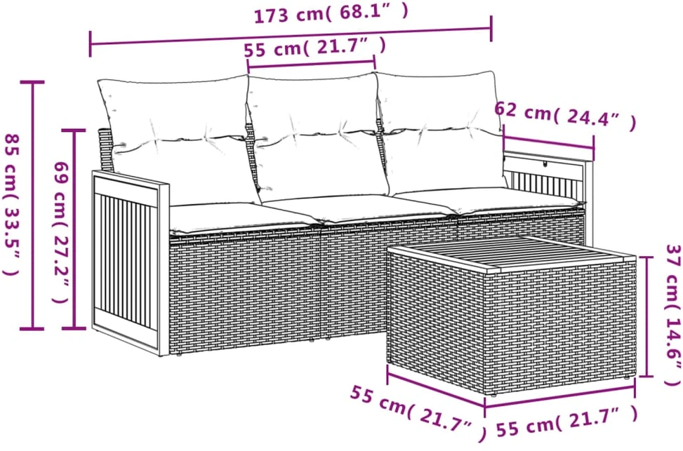 Sofa Sofos komplektas su pagalvėlėmis, 4 dalių, smėlio, poliratanas