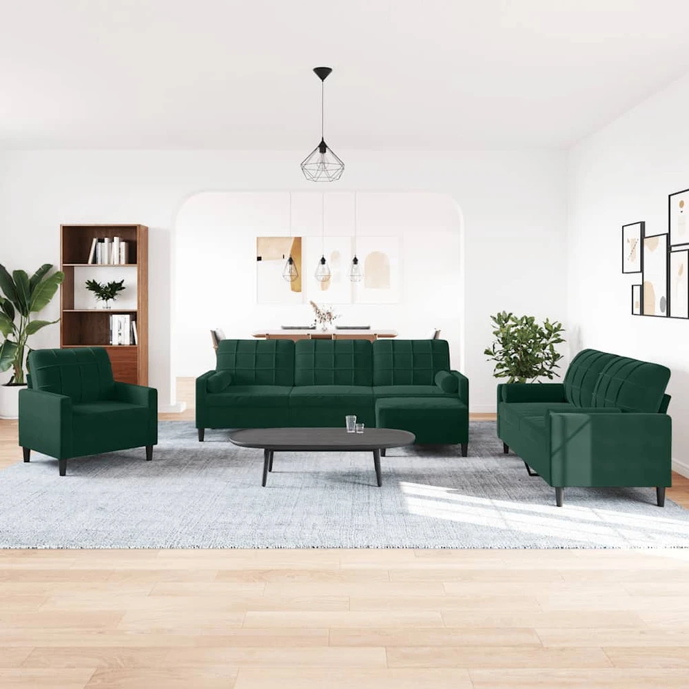 Sofa Sofos komplektas su pagalvėlėmis, 4 dalių, žalias, aksomas
