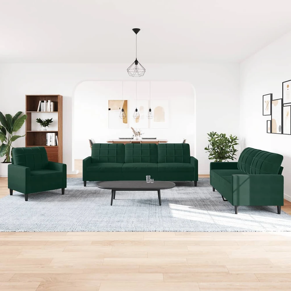 Sofa Sofos komplektas su pagalvėlėmis, 4 dalių, žalias, aksomas
