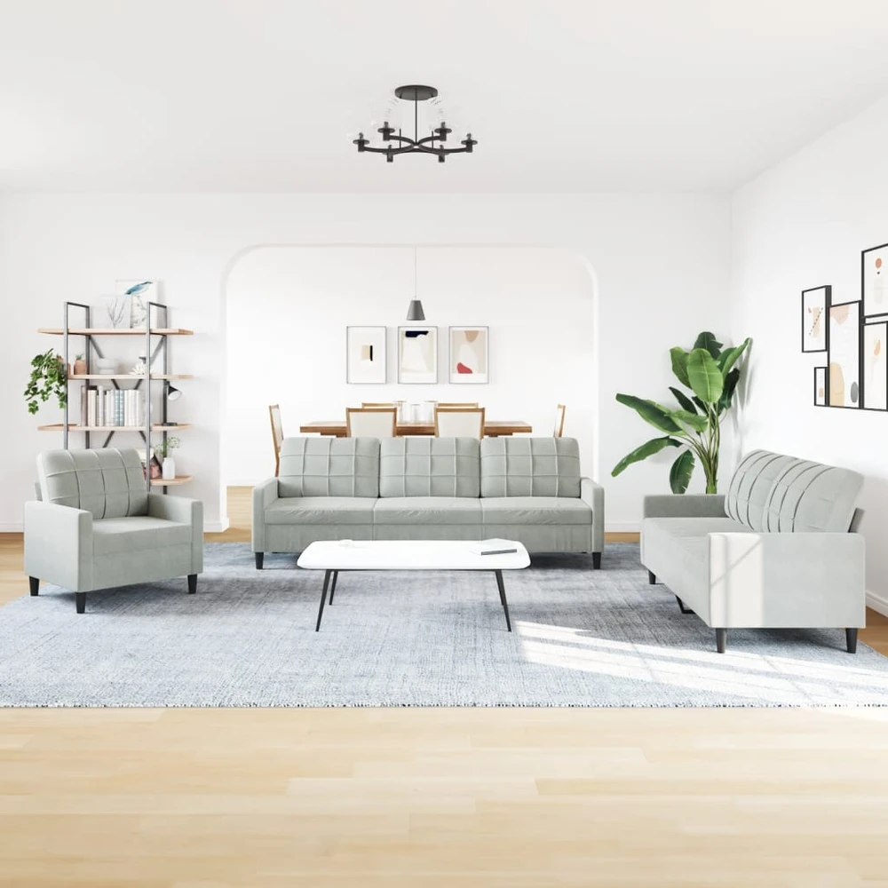 Sofa Sofos komplektas su pagalvėlėmis, 4 dalių, pilkas, aksomas