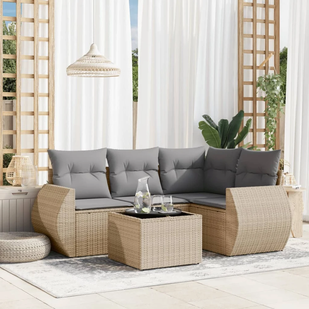 Sofa Sofos komplektas su pagalvėlėmis, 5 dalių, smėlio, poliratanas