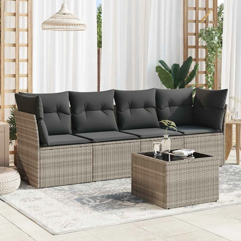 Sofa Sofos komplektas su pagalvėlėmis, 5 dalių, pilkas, poliratanas