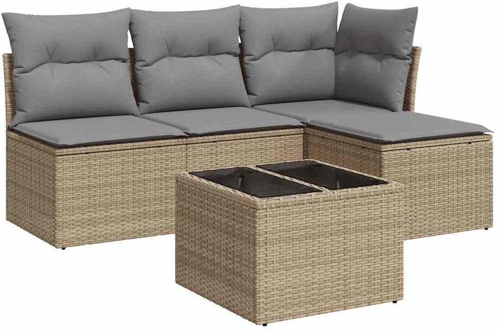 Sofa Sofos komplektas su pagalvėlėmis, 5 dalių, smėlio, poliratanas
