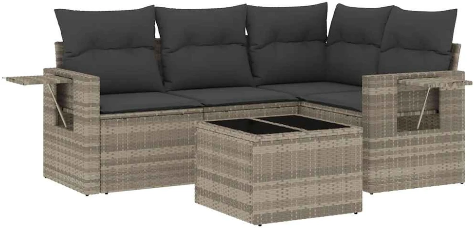 Sofa Sofos komplektas su pagalvėlėmis, 5 dalių, pilkas, poliratanas