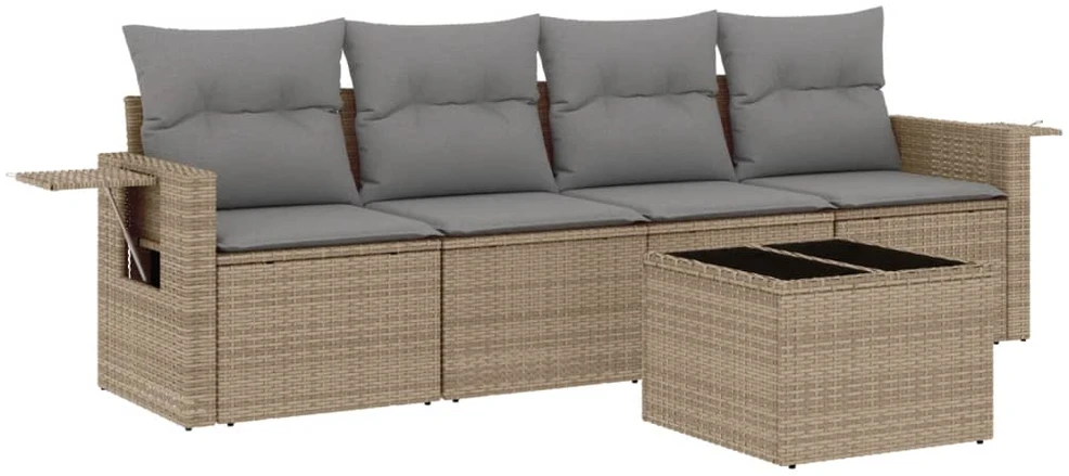 Sofa Sofos komplektas su pagalvėlėmis, 5 dalių, smėlio, poliratanas