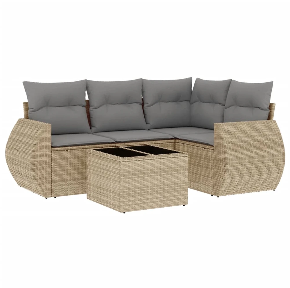 Sofa Sofos komplektas su pagalvėlėmis, 5 dalių, smėlio, poliratanas