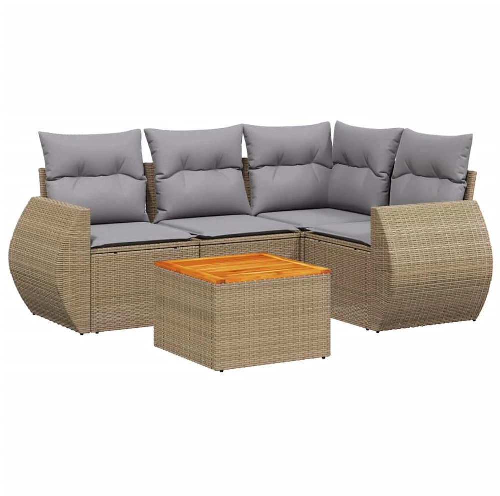 Sofa Sofos komplektas su pagalvėlėmis, 5 dalių, smėlio, poliratanas